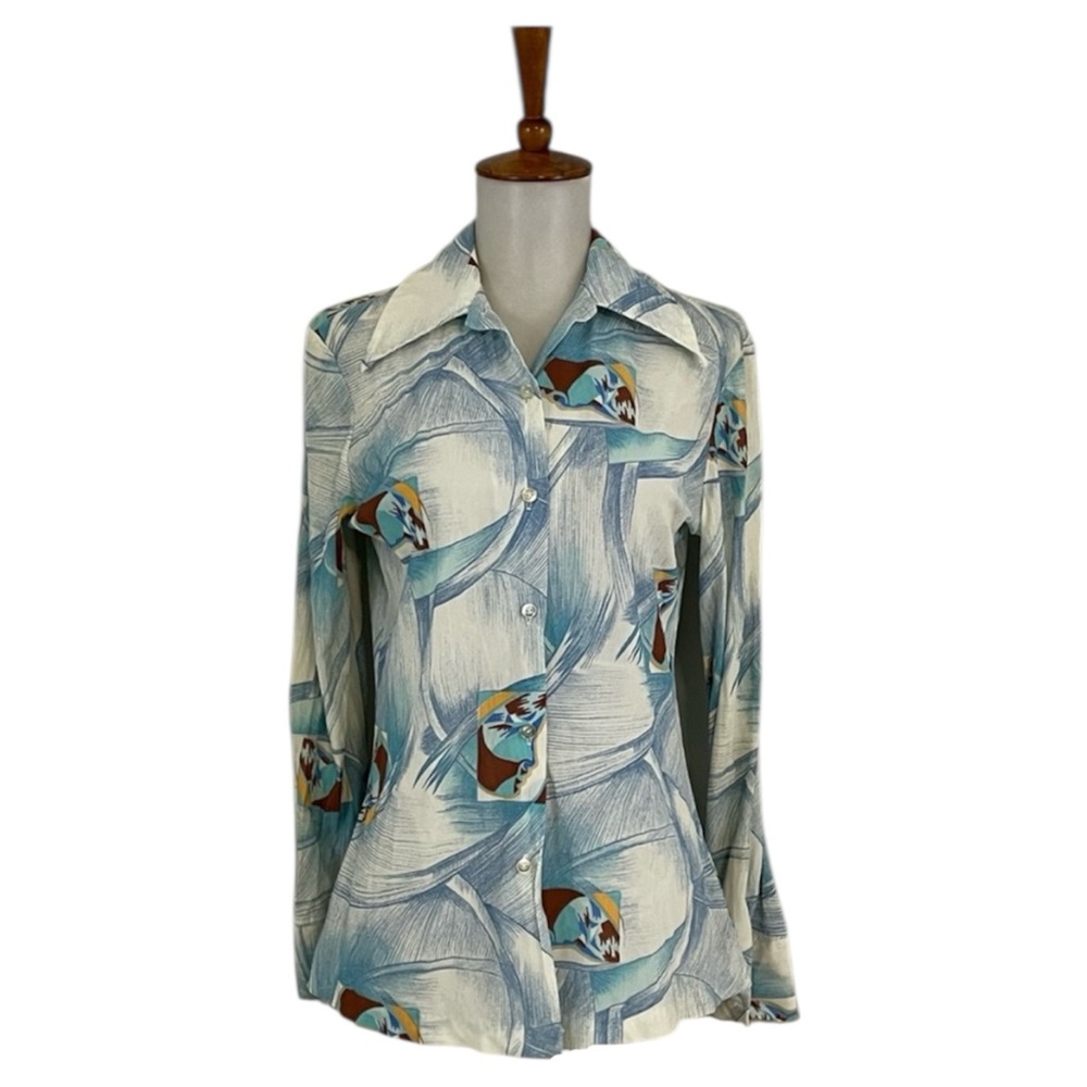 Vintage Abstract Print Button Down Shirt Women’s M Long Sleeve‎